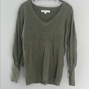 Cleo Ribbed Knit V-Neck in Forest Green